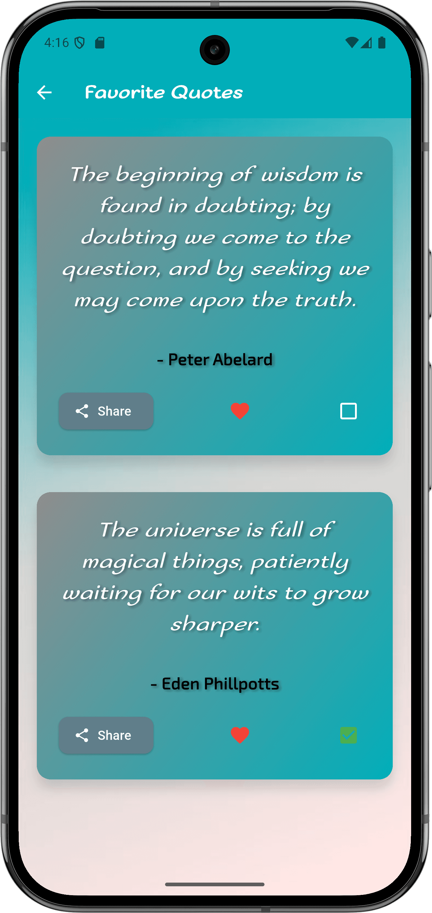 تطبيق QuoteHub: واجهة التطبيق (Favorite Page)