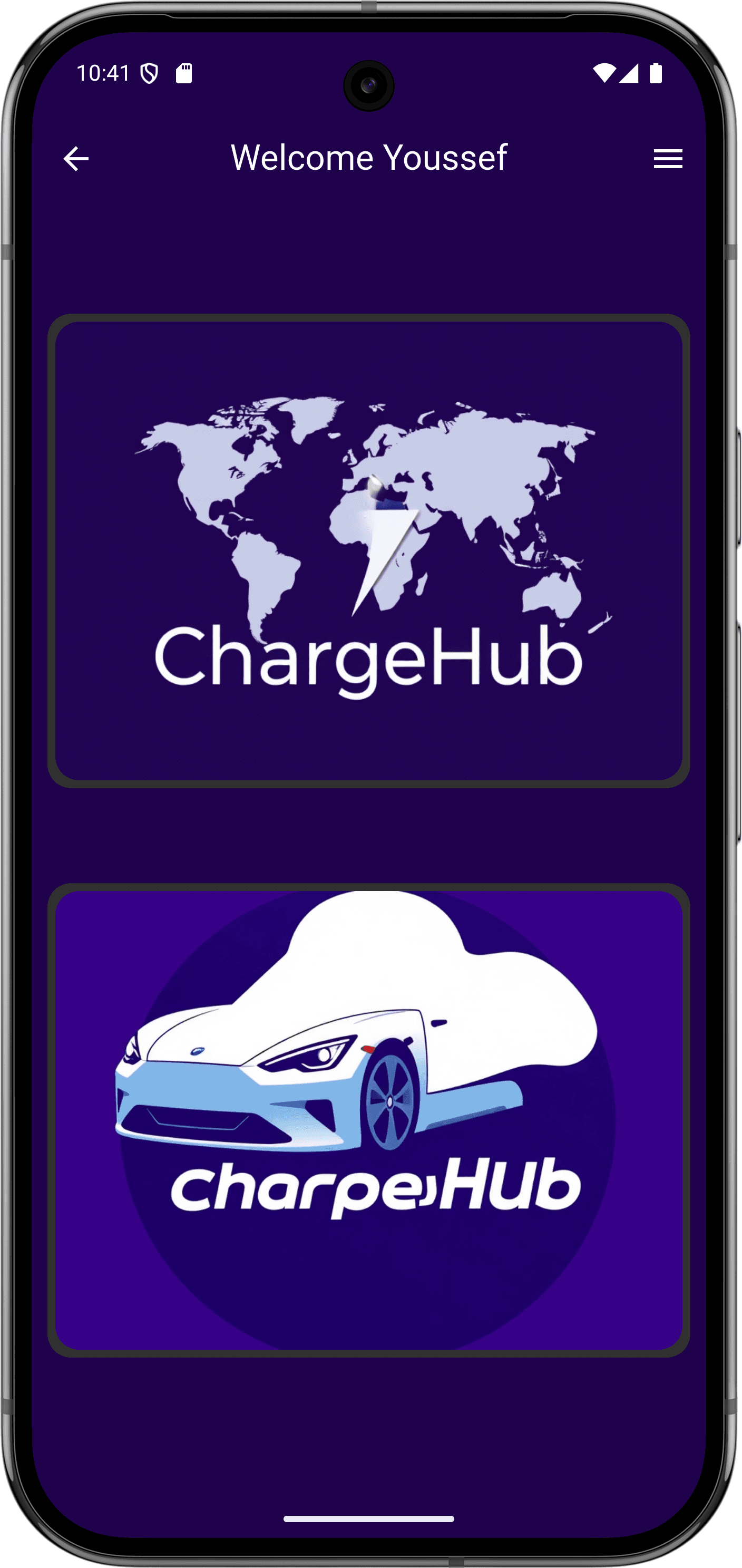 ChargeHub App: Product UI (homescreen)