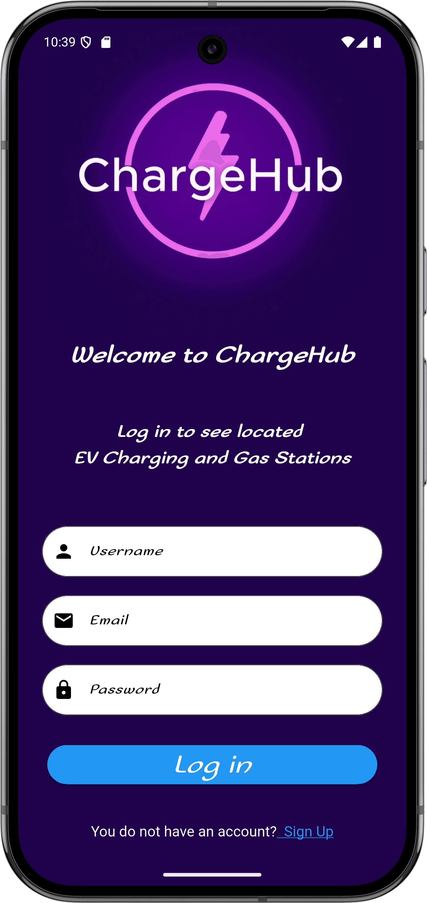 ChargeHub App: Product UI (login)