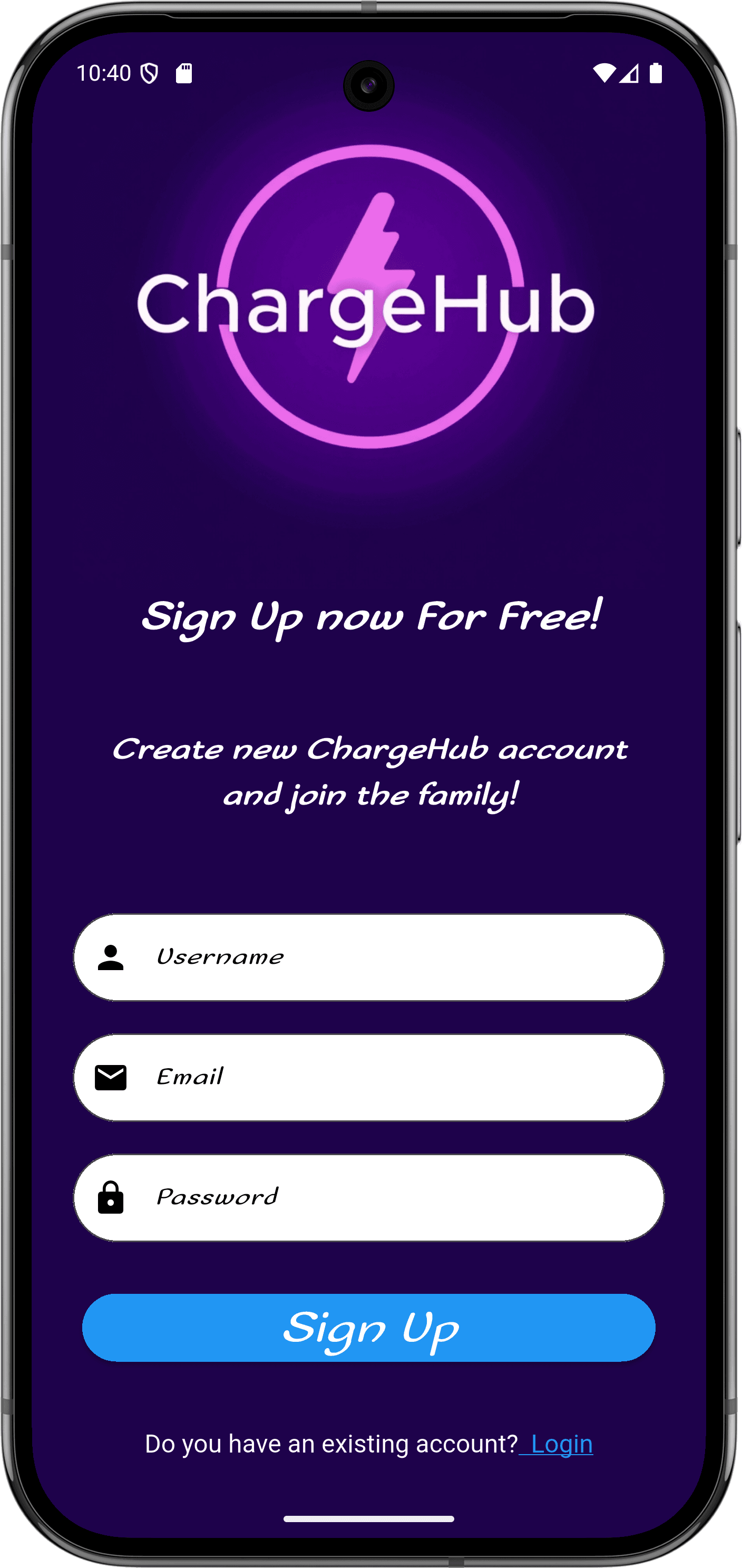 ChargeHub App: Product UI (signup)