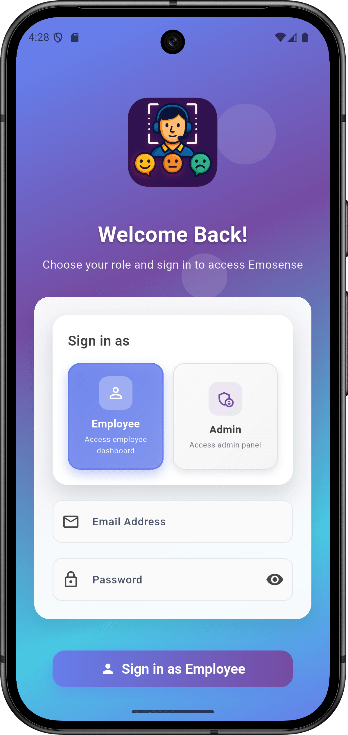 EmoSense — منصة التعرف على المشاعر للمؤسسات: التسجيل والمصادقة (login)