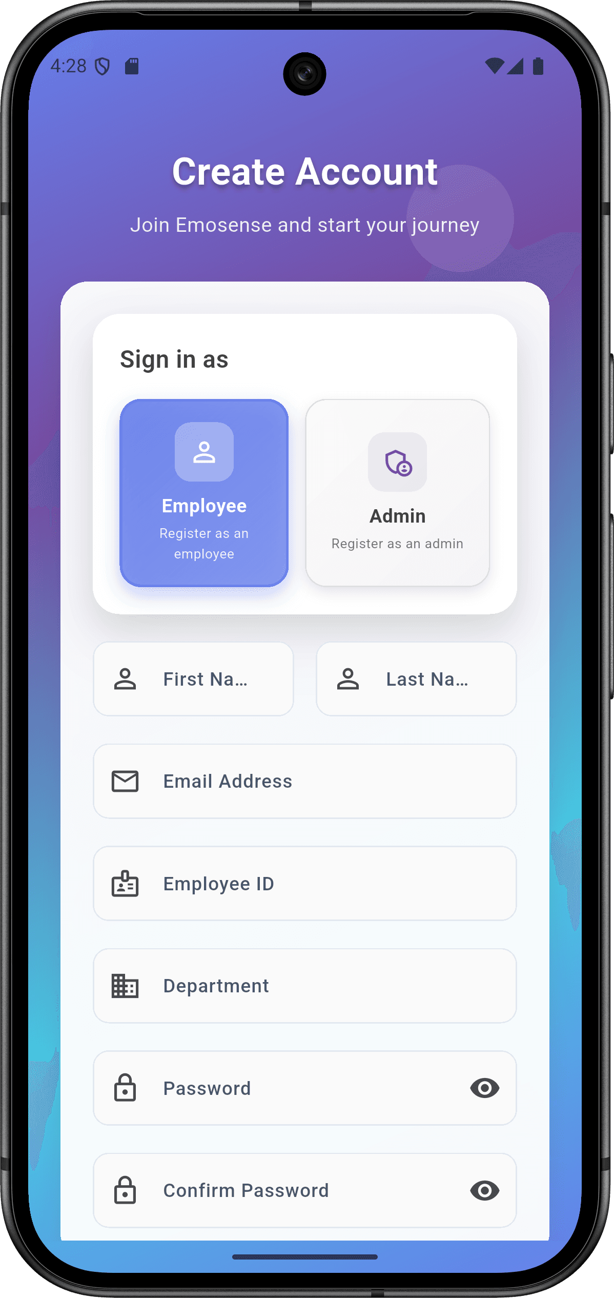 EmoSense — منصة التعرف على المشاعر للمؤسسات: التسجيل والمصادقة (signin employee)