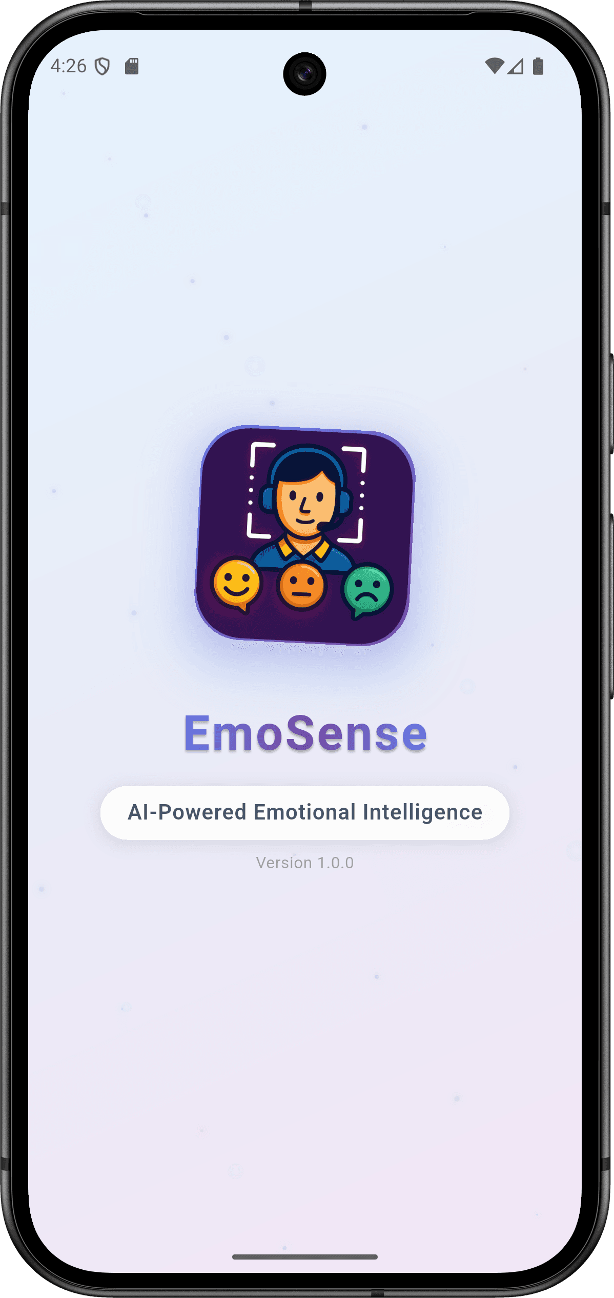 EmoSense — منصة التعرف على المشاعر للمؤسسات: التسجيل والمصادقة (splash screen)