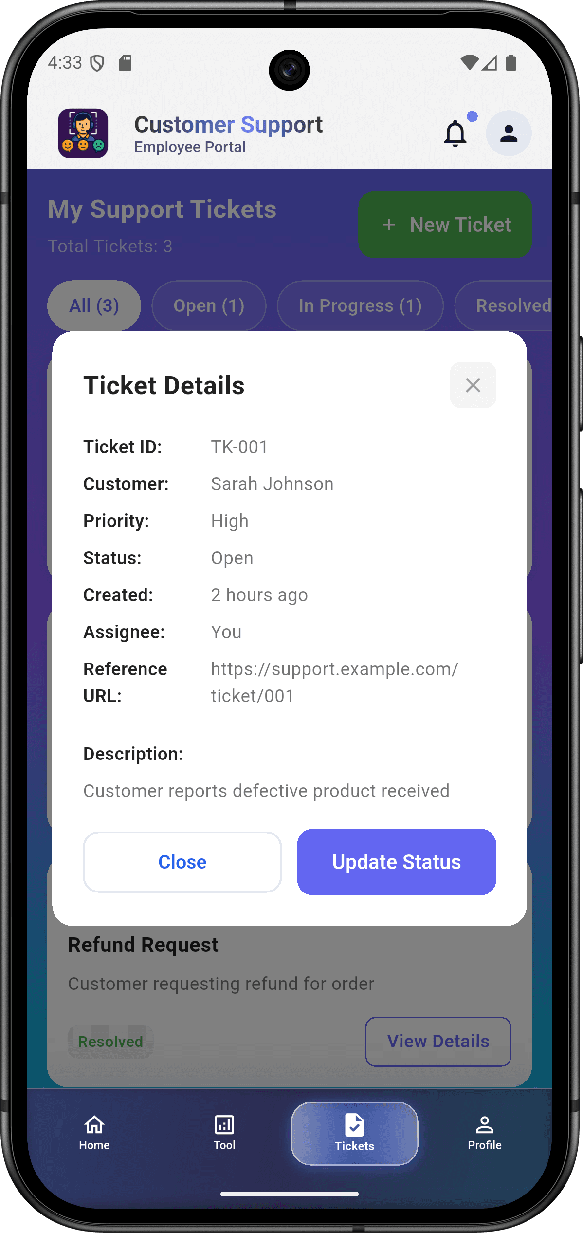 EmoSense — منصة التعرف على المشاعر للمؤسسات: تذاكر الدعم (tickets screen 3)