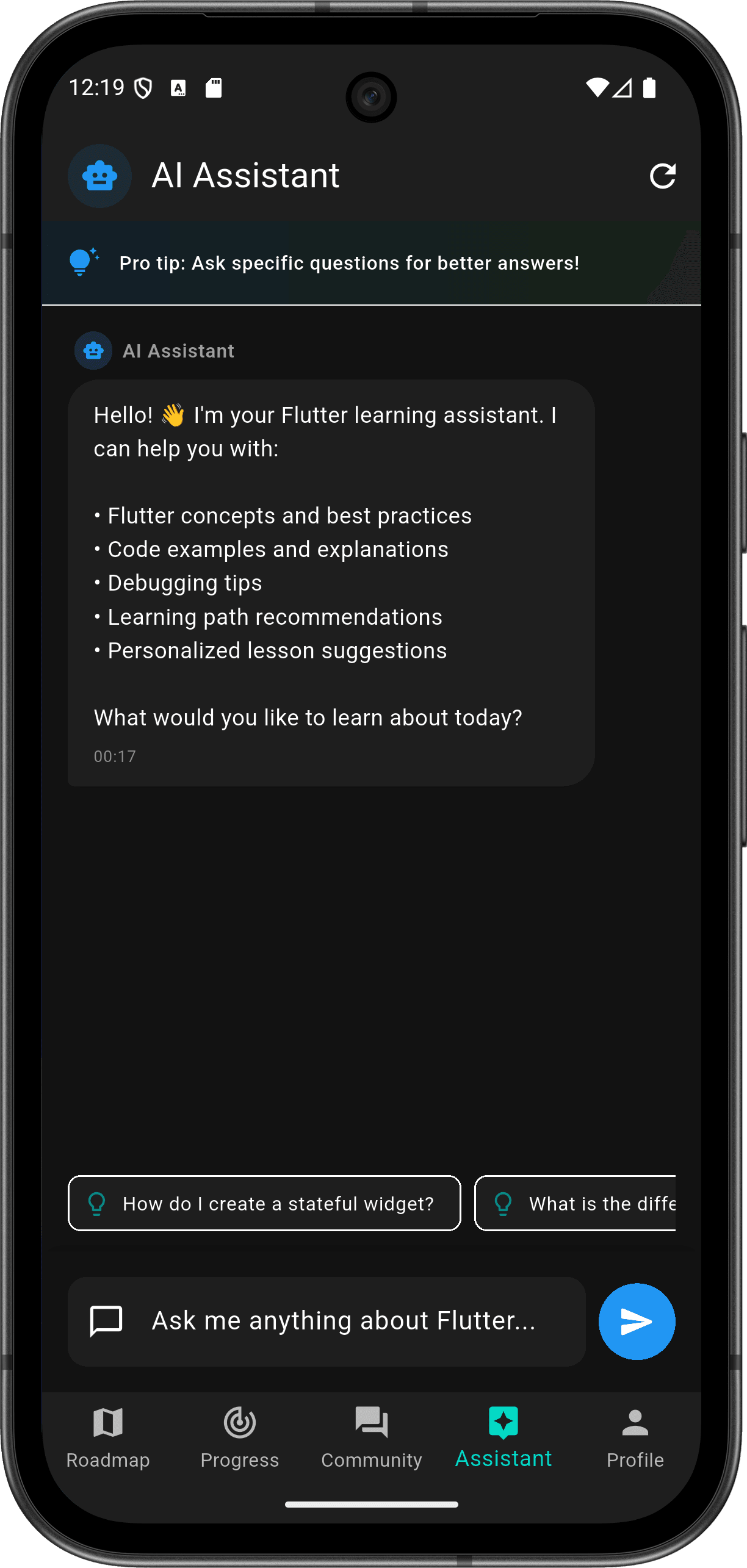 FlutterMate - Flutter Learning Companion: AI Chat Assistant (ai chat screen)