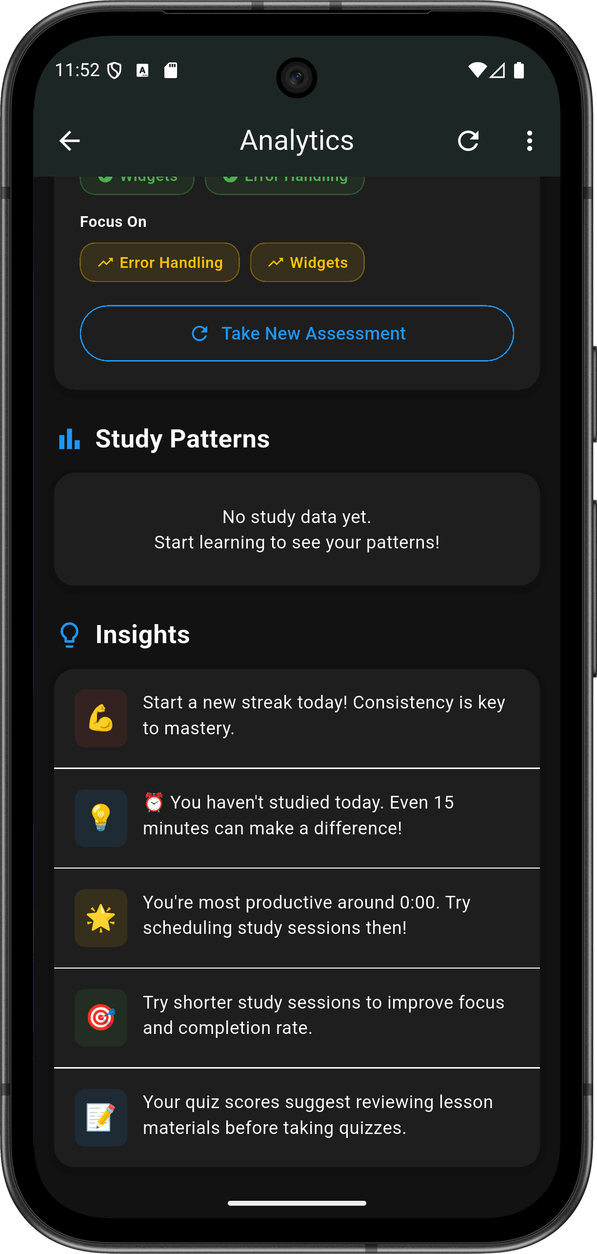 FlutterMate - Flutter Learning Companion: Analytics Dashboard (analytics screen 3)