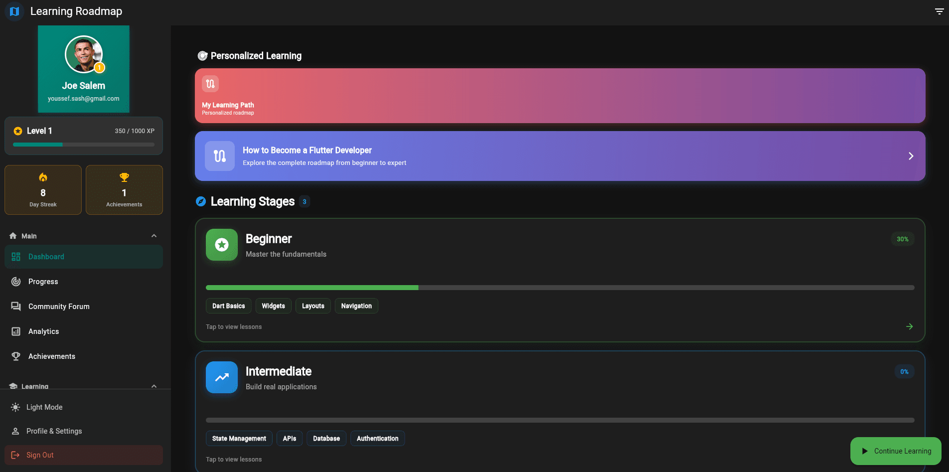 FlutterMate - Flutter Learning Companion: Desktop Experience (desktop screen view)