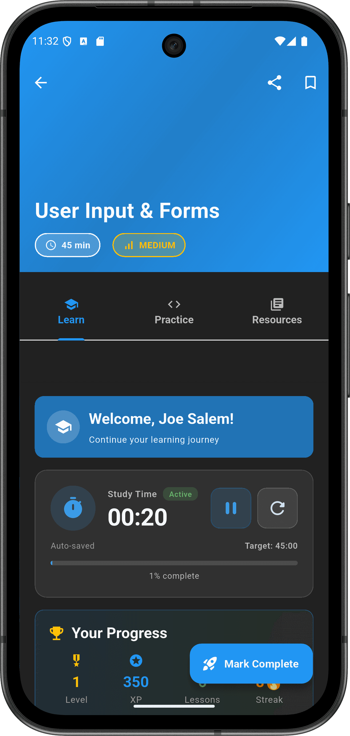 FlutterMate - Flutter Learning Companion: Lessons & Course Content (lesson detail screen)