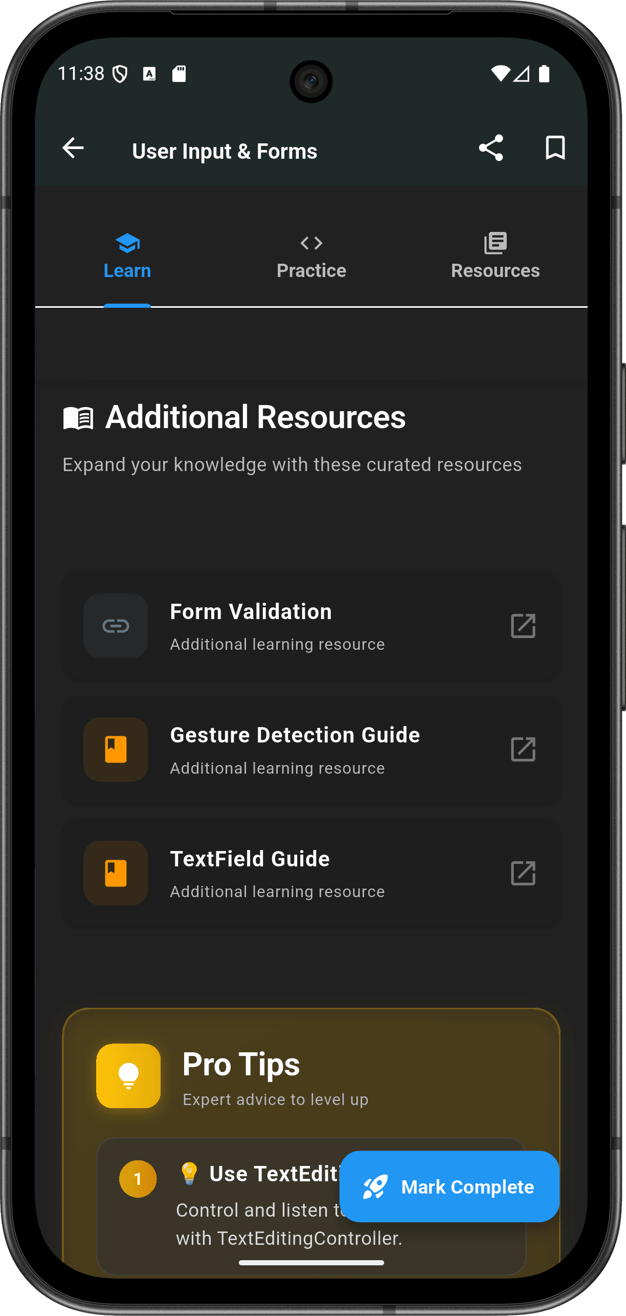 FlutterMate - Flutter Learning Companion: Lessons & Course Content (lesson detail screen 5)