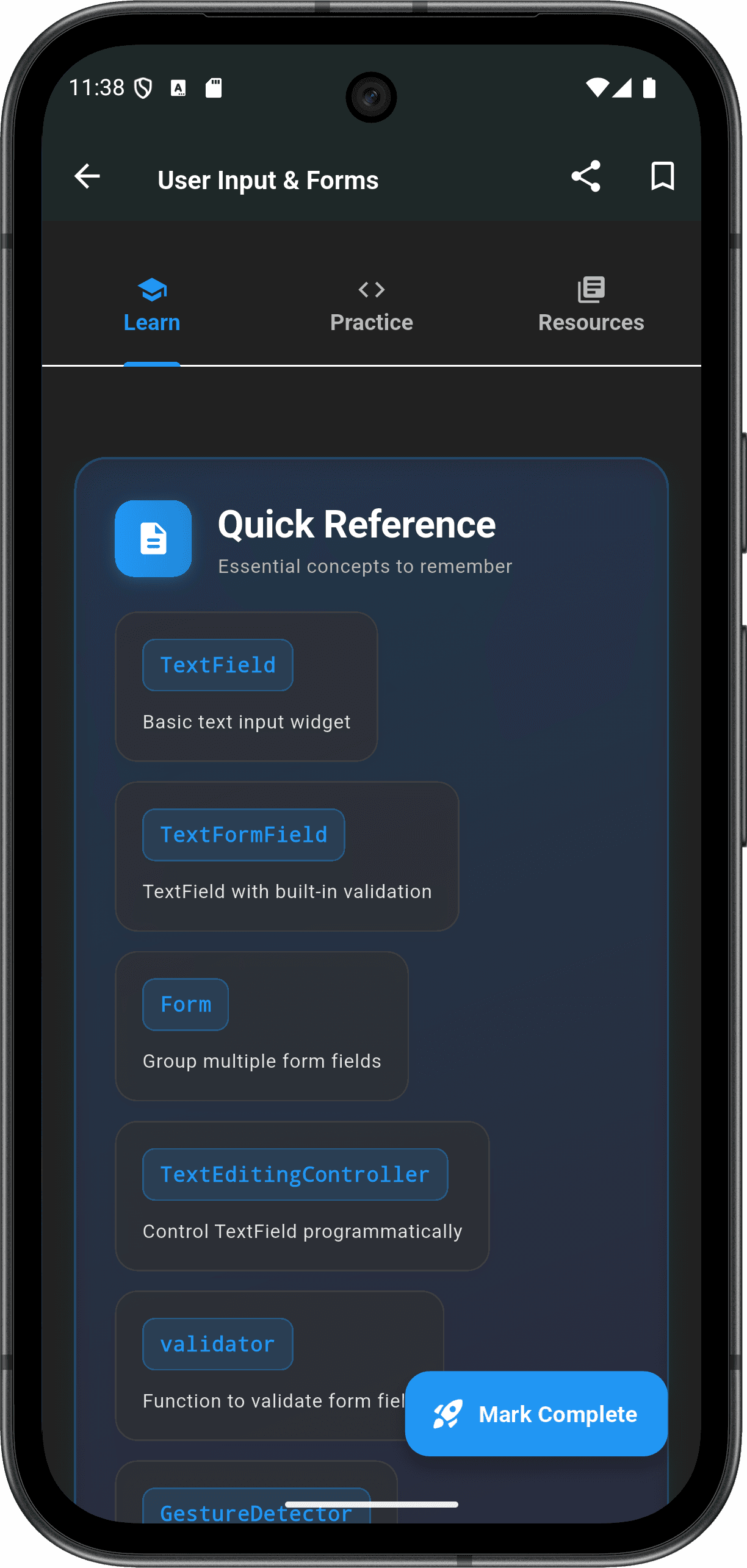 FlutterMate - Flutter Learning Companion: Lessons & Course Content (lesson detail screen 8)