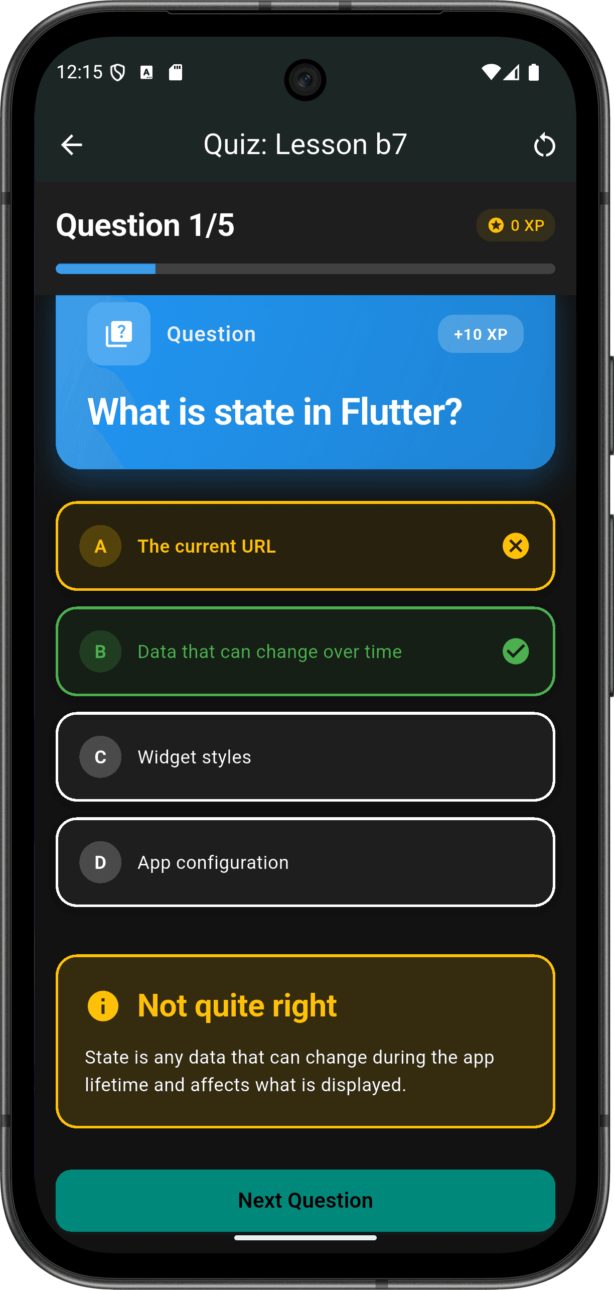 FlutterMate - Flutter Learning Companion: Interactive Quizzes (lesson quiz screen 2)