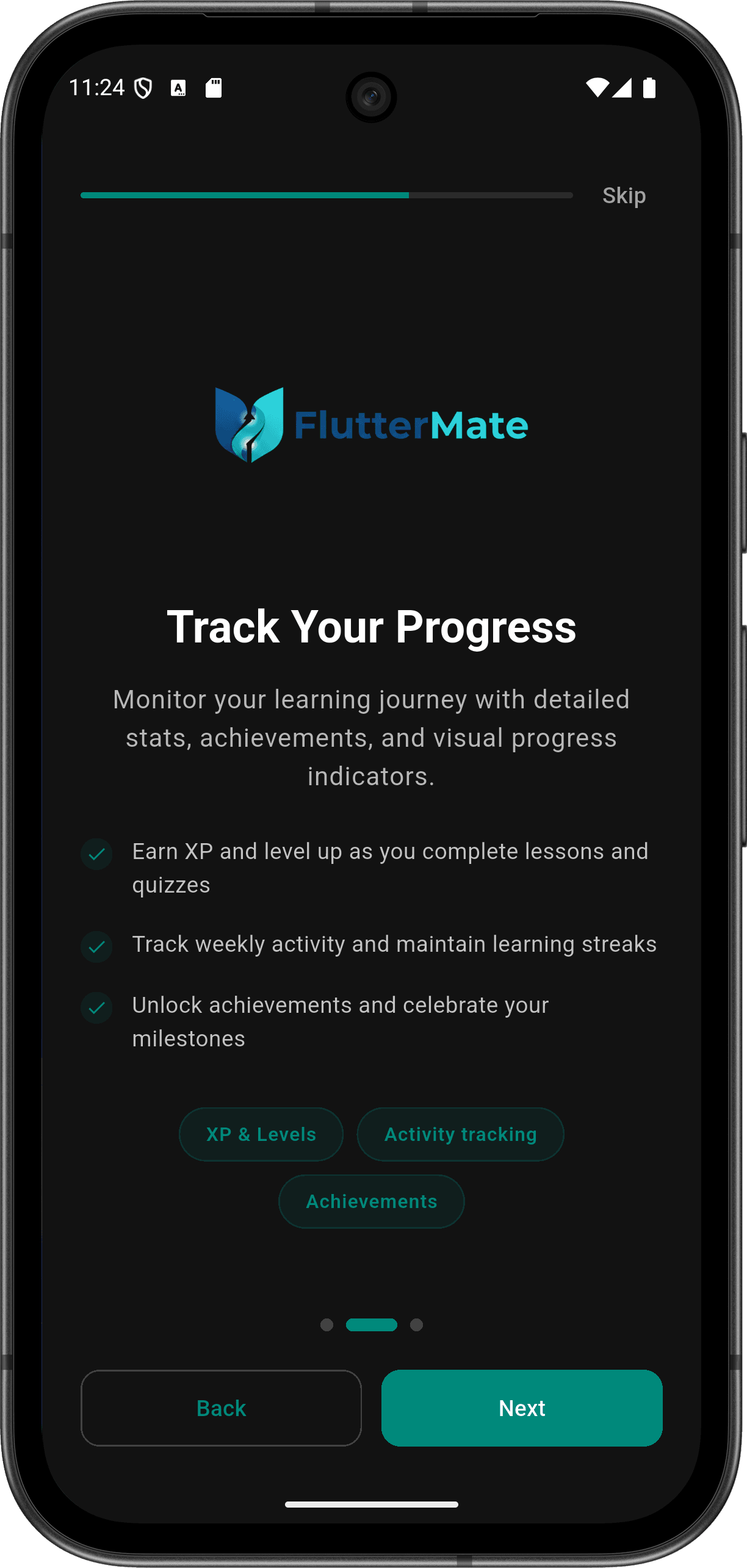 FlutterMate - Flutter Learning Companion: Splash & Onboarding (onboarding screen 2)