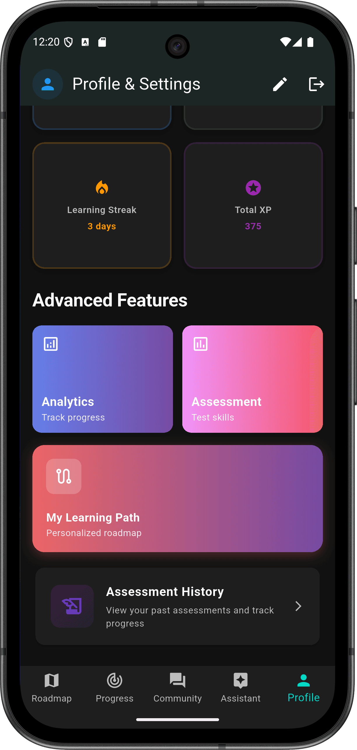 FlutterMate - Flutter Learning Companion: User Profile (profile screen 3)