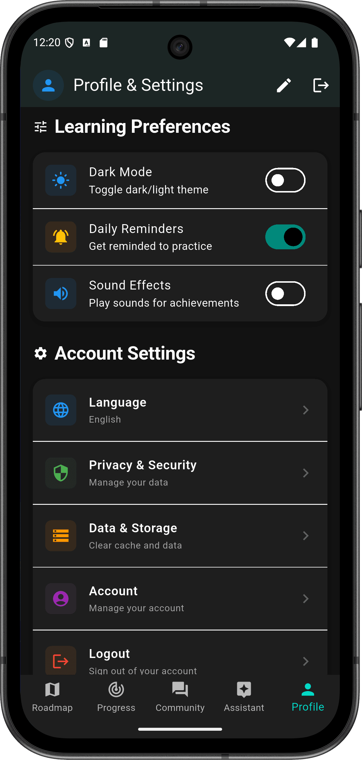 FlutterMate - Flutter Learning Companion: User Profile (profile screen 4)