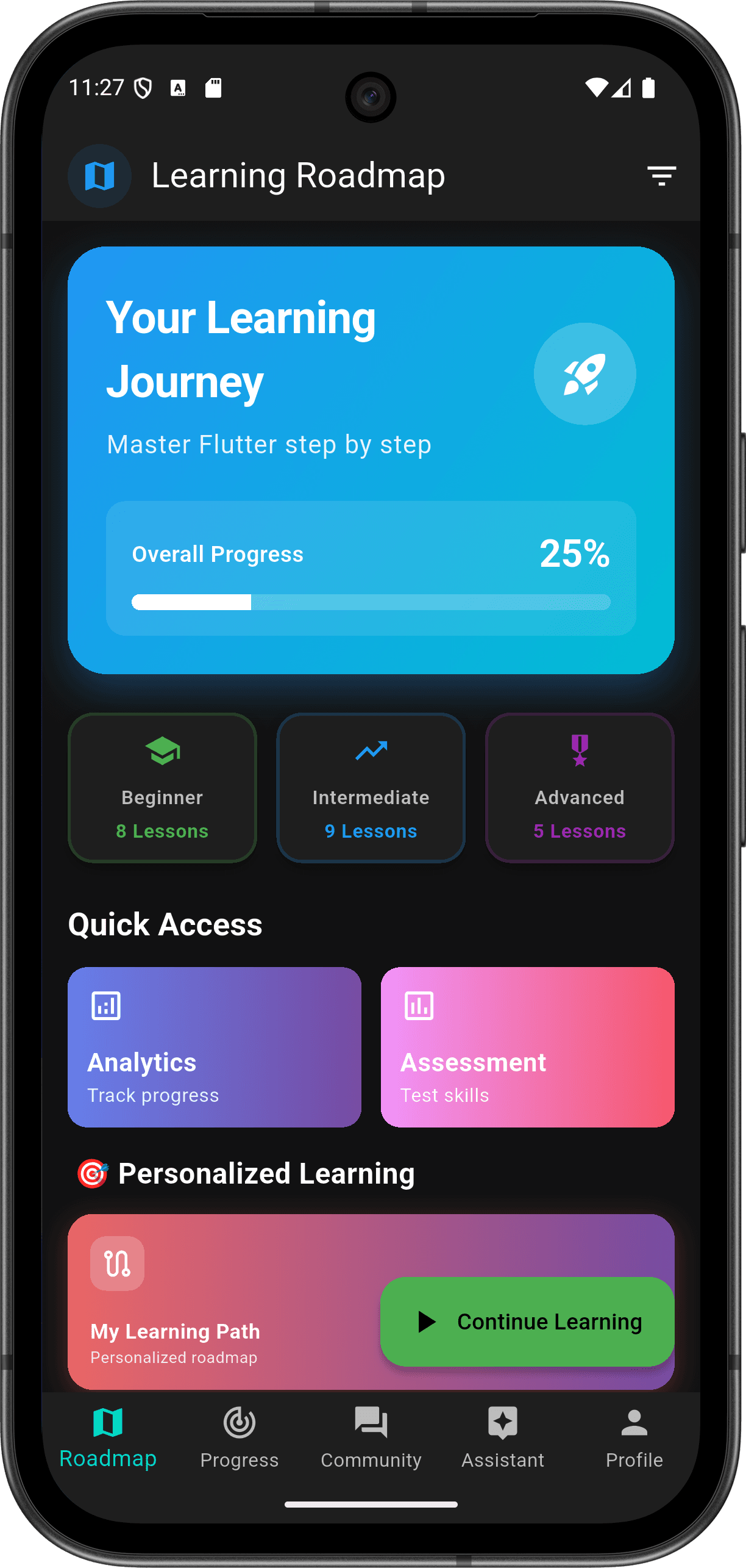 FlutterMate - Flutter Learning Companion: Learning Roadmap (roadmap screen)