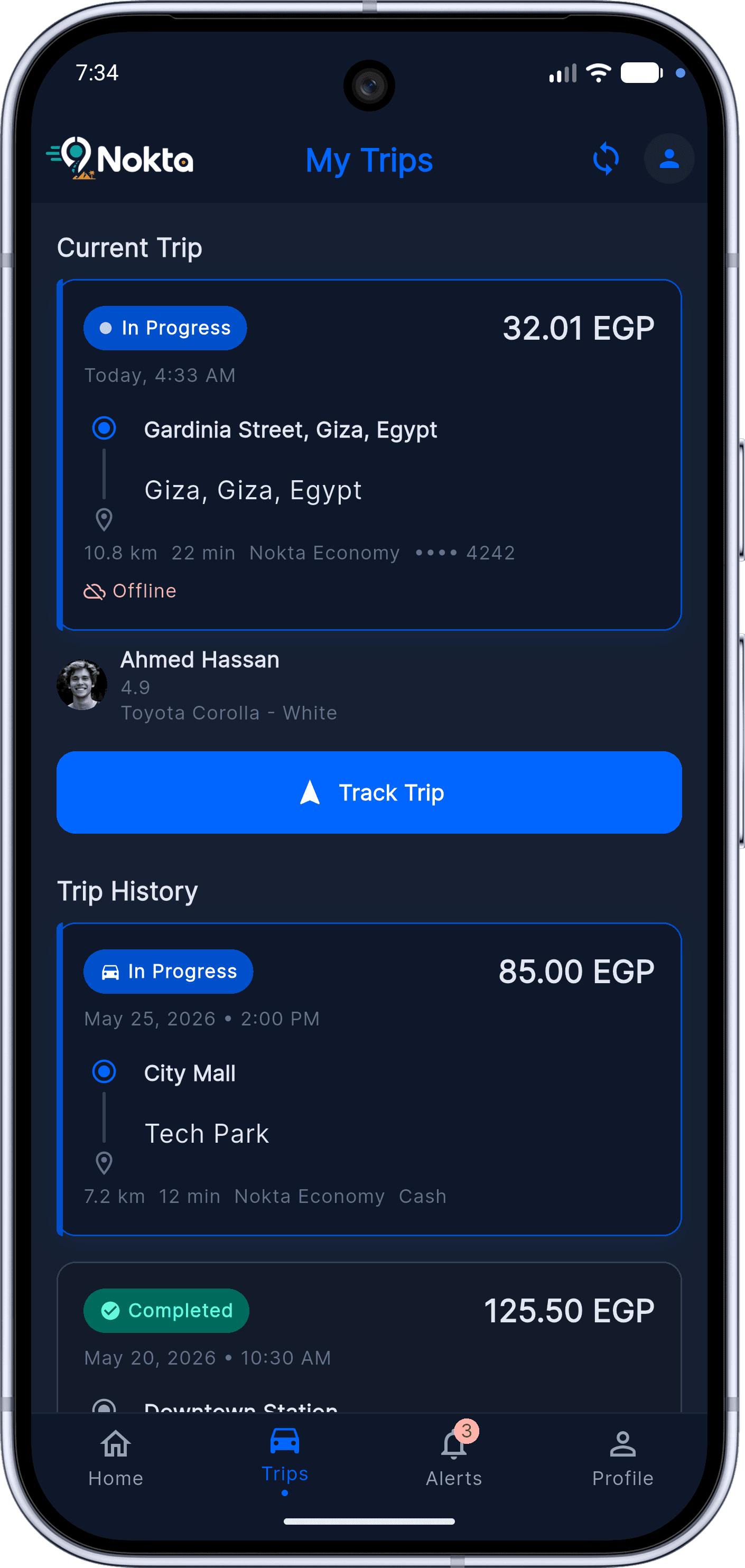 Nokta — Ride-Hailing / Delivery MVP: Trip Management (17 my trips)