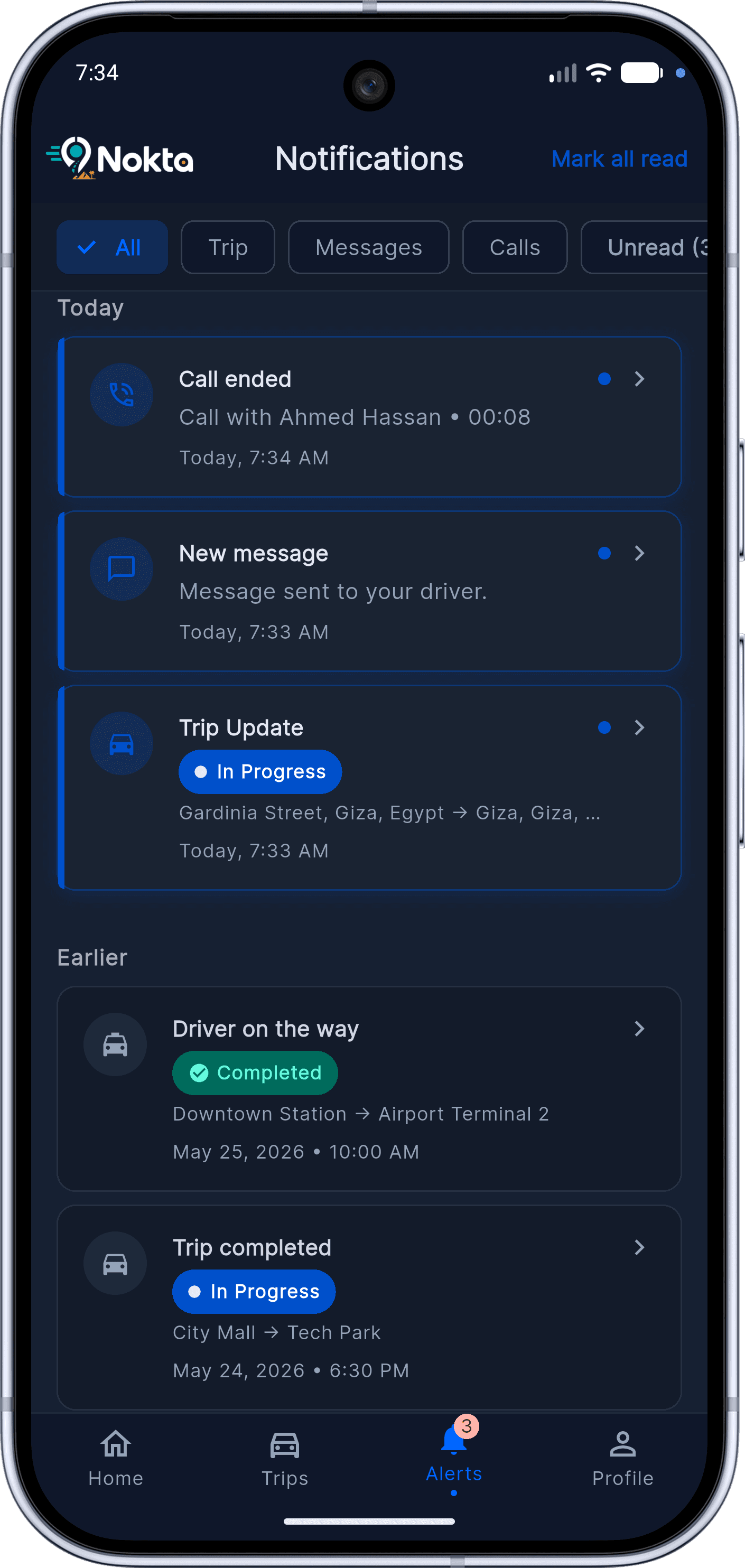 Nokta — Ride-Hailing / Delivery MVP: Chat & Notifications (19 notifications)