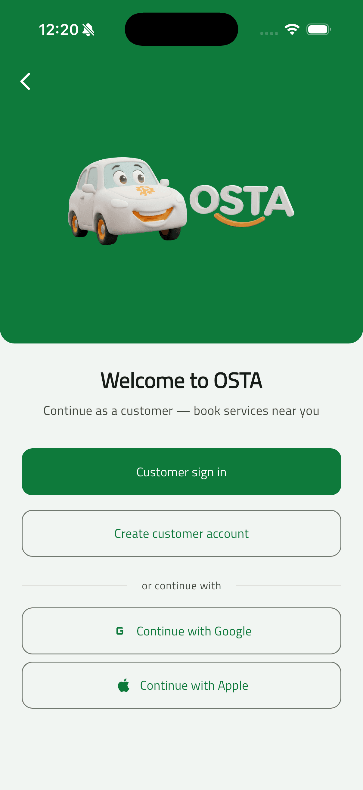 Osta (أُسطى) — Car Services Marketplace: Authentication Flow (10 customer welcome)