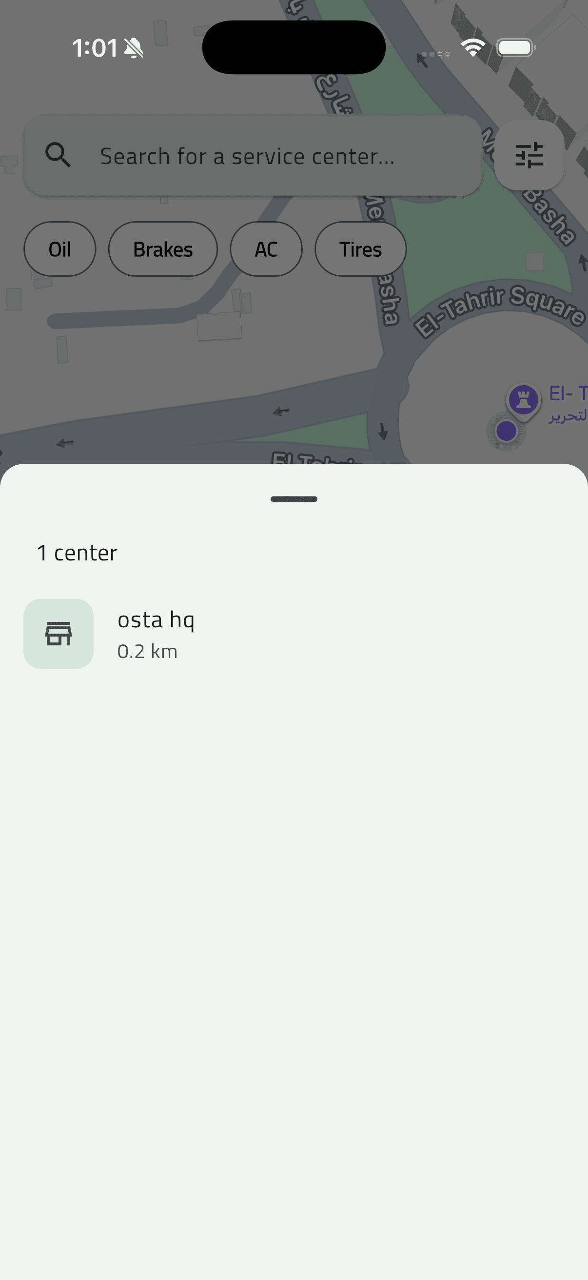 Osta (أُسطى) — Car Services Marketplace: Map & Center Discovery (23 map center bottom sheet)