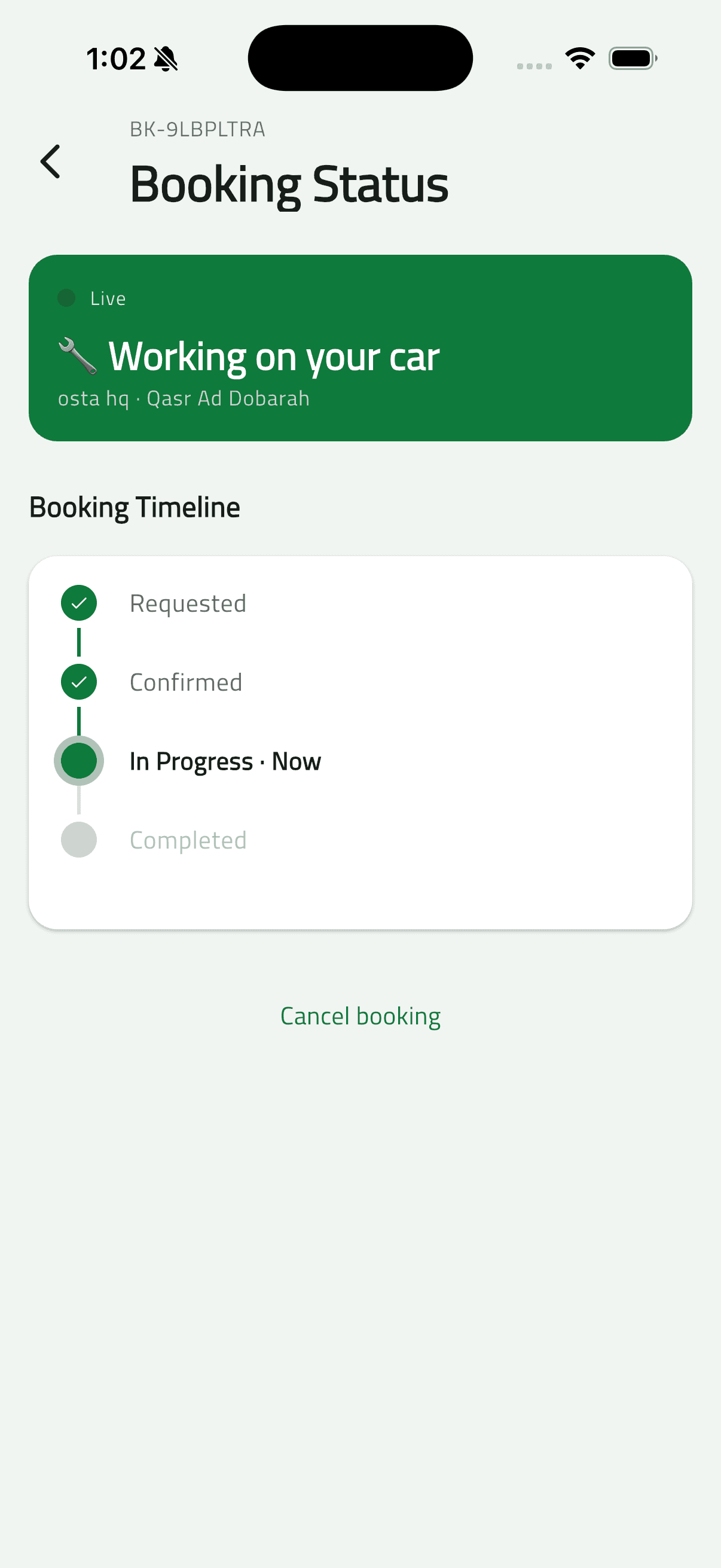 Osta (أُسطى) — Car Services Marketplace: Booking Flow & Live Status (25 booking status in progress)