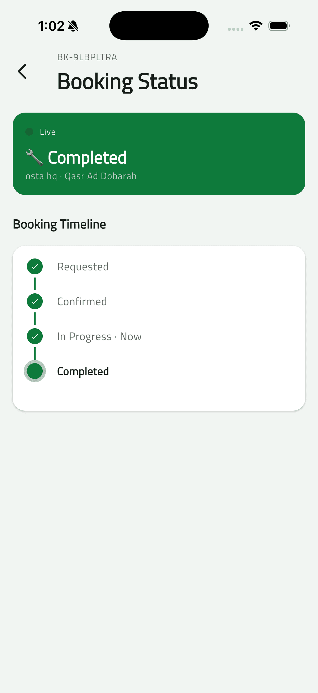 Osta (أُسطى) — Car Services Marketplace: Booking Flow & Live Status (26 booking status completed)