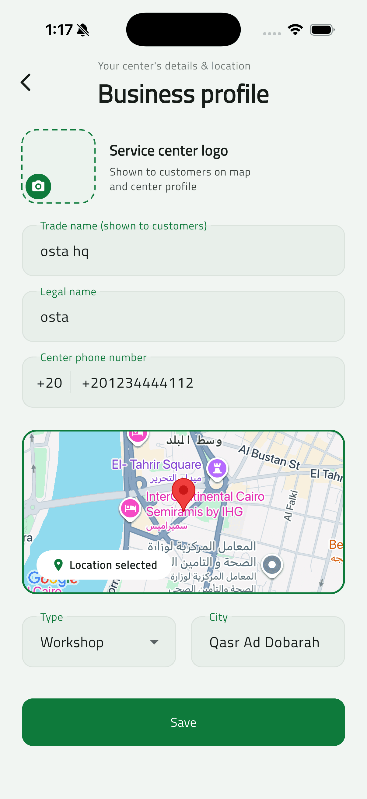 Osta (أُسطى) — Car Services Marketplace: Business Side — Dashboard, Catalog & Team (51 business profile edit)