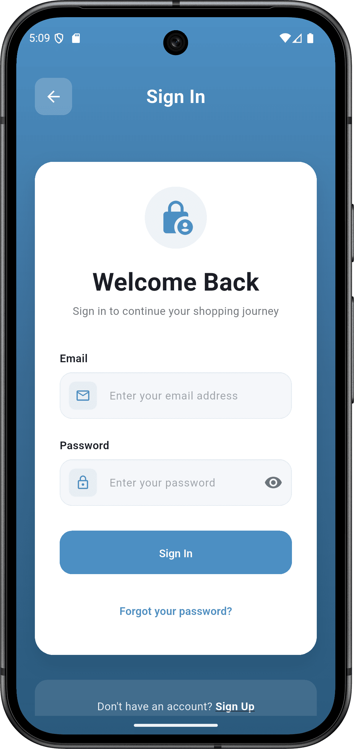 تطبيق Sprints Shop: واجهة التطبيق (login)