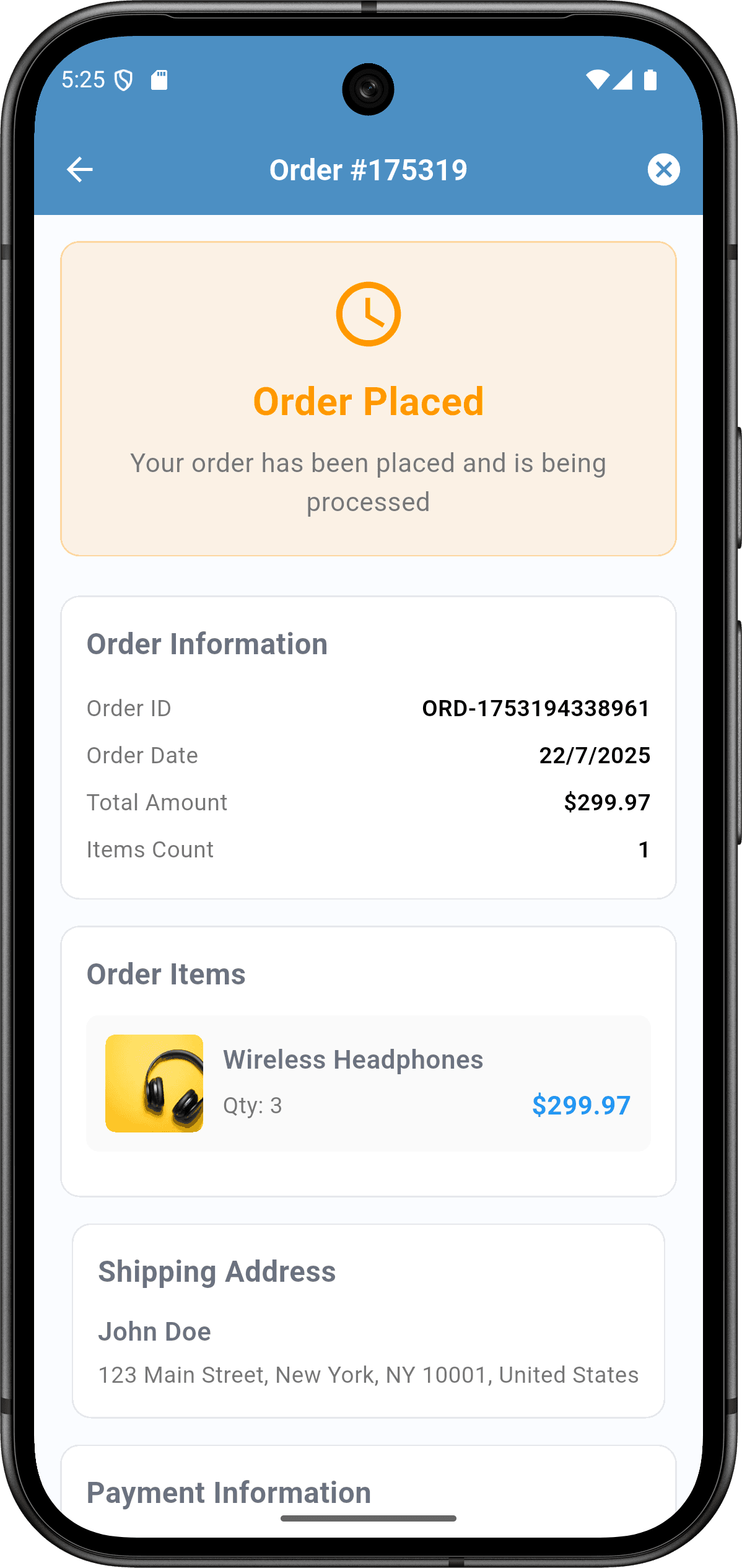 تطبيق Sprints Shop: واجهة التطبيق (order screen)