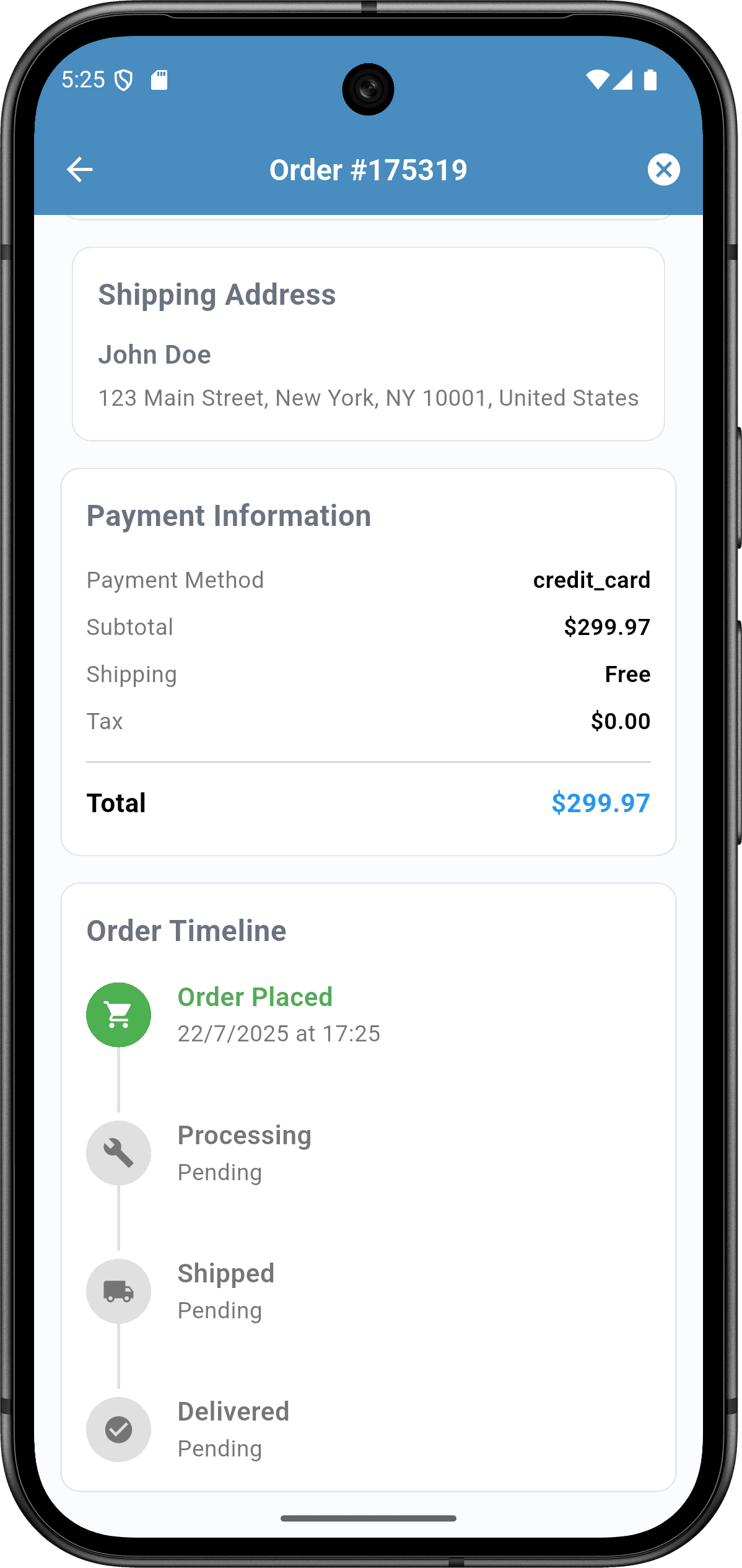 تطبيق Sprints Shop: واجهة التطبيق (order screen 2)