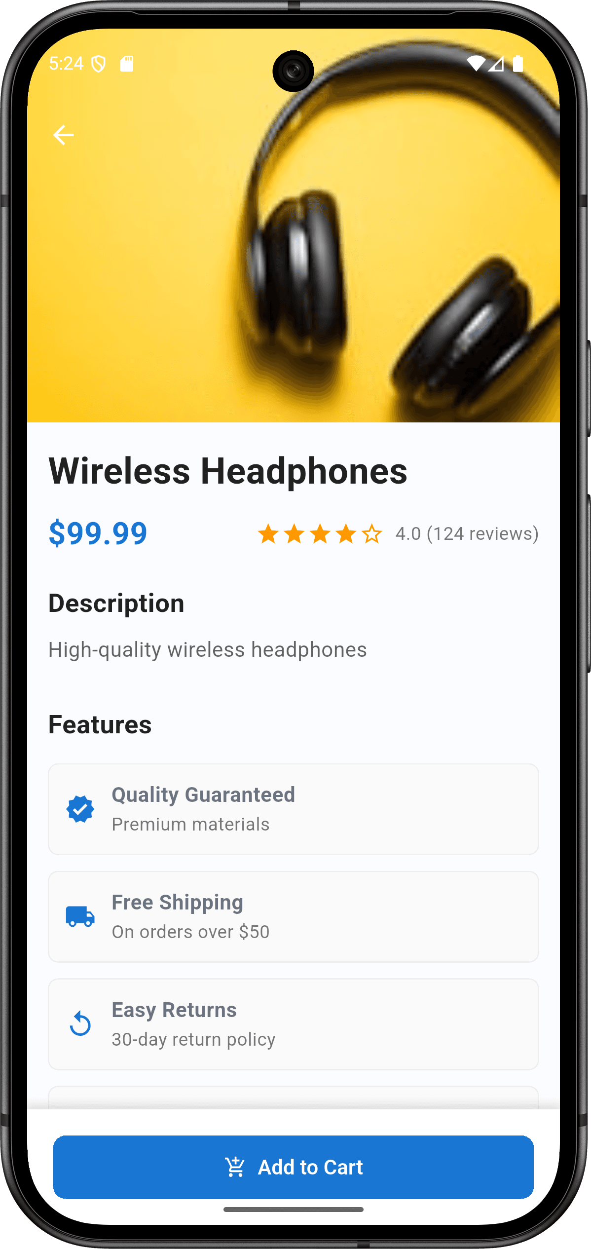 تطبيق Sprints Shop: واجهة التطبيق (product detail screen)