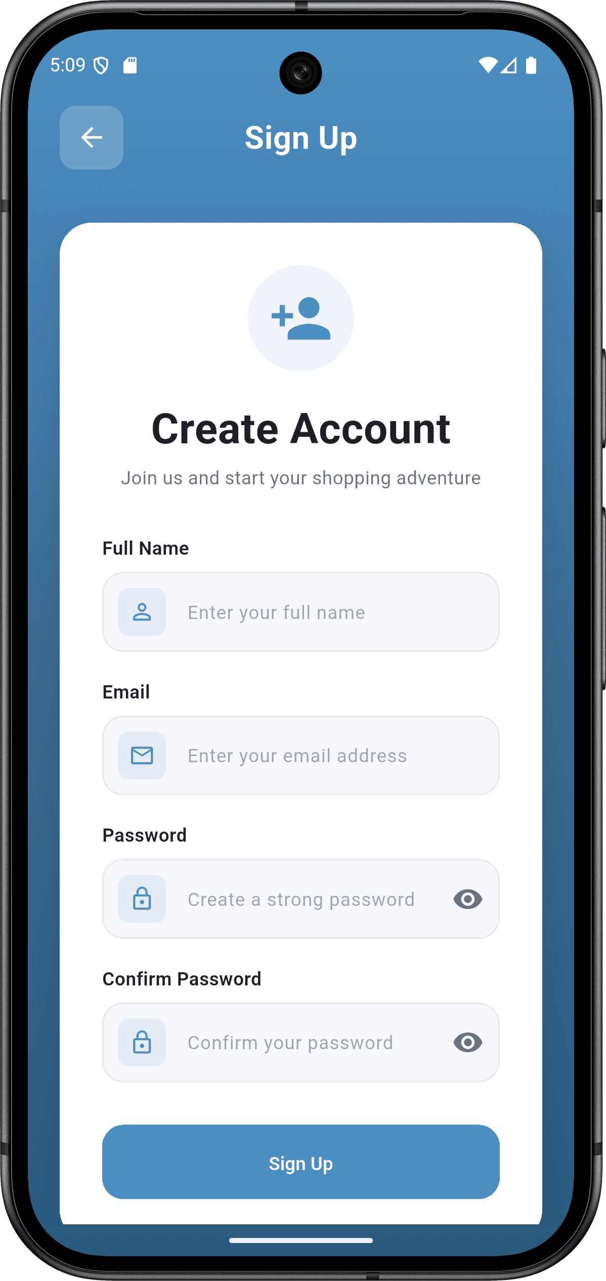 تطبيق Sprints Shop: واجهة التطبيق (sign up)
