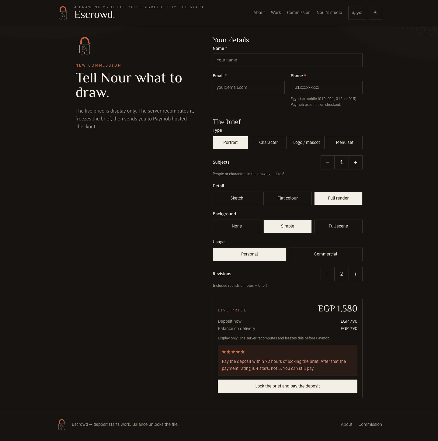 Escrowd — Commission Escrow with Paymob: Commission Brief & Price Calculator (04 commission en)