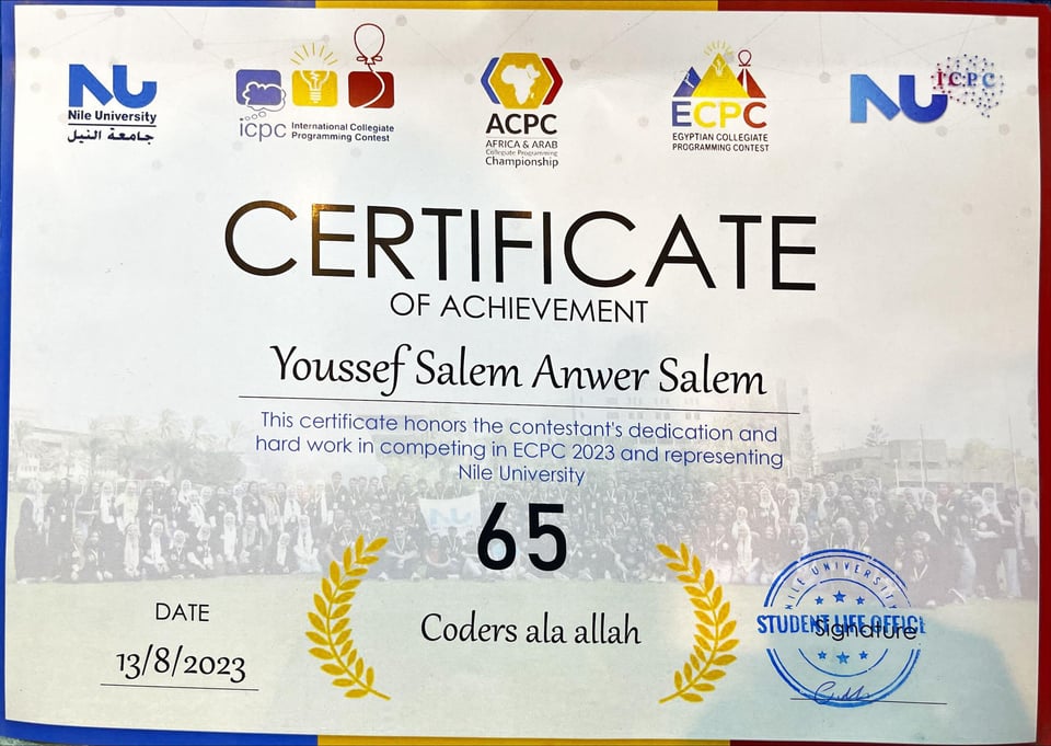 Egyptian Collegiate Programming Contest certificate preview thumbnail — issued by ECPC